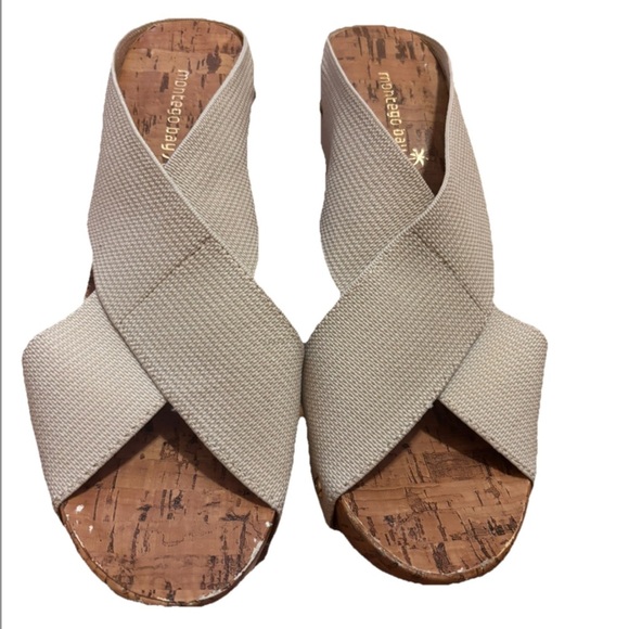 Montego Bay Club Tally Women's 8 Cross Cross Slide Sandal Cork Platform Wedge - Picture 2 of 6
